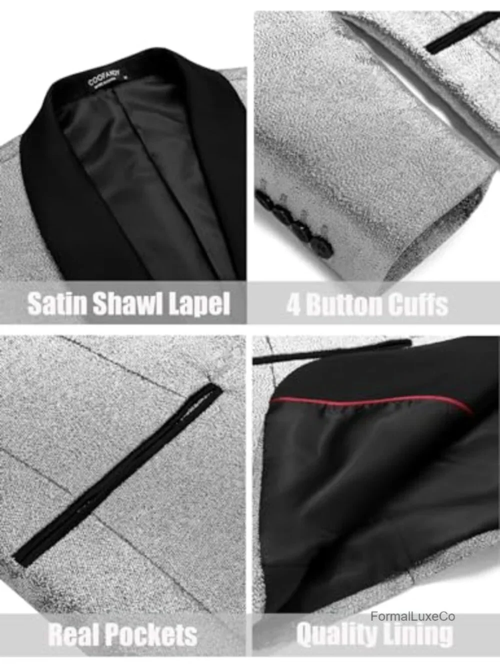 Men's Slim Fit Tuxedo Jacket Shawl Lapel Sequin Blazer Party Wedding Prom